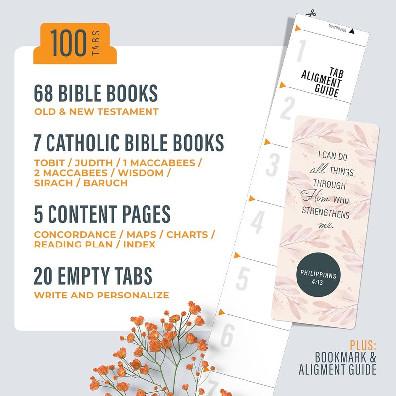 OFFILICIOUS Floral Boho Bible Book Tabs – 100 Soft-Touch, Laminated Bible Tabs for KJV & Niv Bible – Durable Tabs for Bibles – Protestant & Catholic Bible Tabs Large Print – Pink Nlt Bible Tabs for Women & Men - Image 2